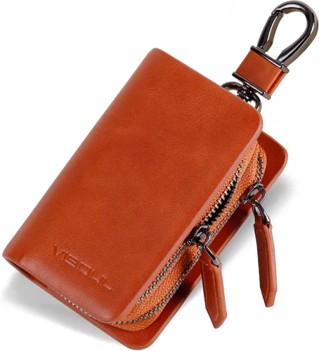 Miniatura 11 de VISOUL Funda para Llave de Coche con Doble Cremallera, Funda de Llavero Inteligente de Cuero para Coche con Llavero para Hombres y Mujeres