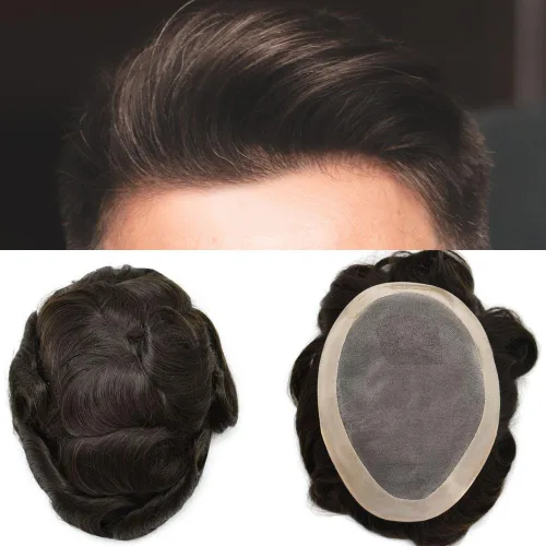 Miniatura 45 de Toupee cabello humano fino mono revestimiento de poliéster alrededor de la postizo duradero NPU monofilamento sistema de reemplazo de cabello