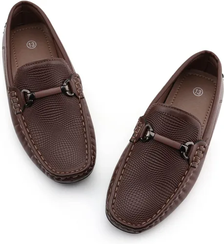 Miniatura 6 de JABASIC Mocasines Penny para niños, estilo casual, sin cordones, zapatos de vestir para niños