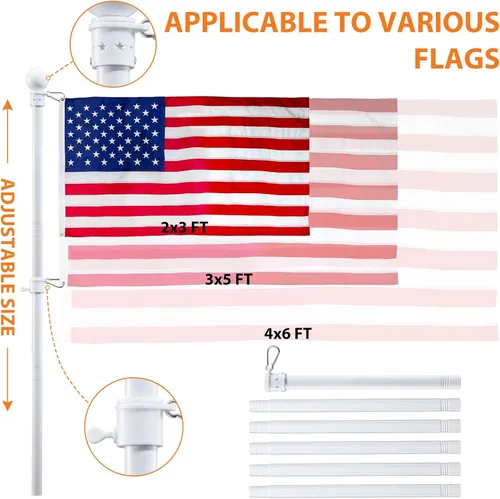 Miniatura 2 de YeYeBest Poste de bandera de mano de 4 pies a 7 pies con bandera estadounidense de 3 x 5 pies, tecnología resistente a enredos de 360°, con mango