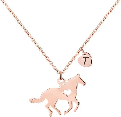 Miniatura 71 de MONOOC Collar de regalo para niñas con colgante de caballo - Collar de caballo delicado de acero inoxidable con corazón, 26 iniciales de la A a la Z