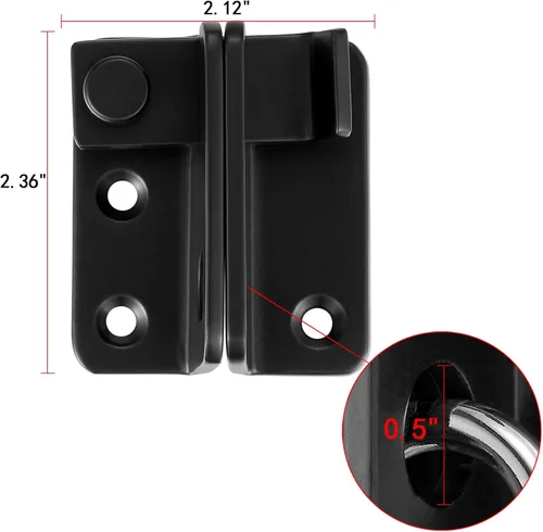 Miniatura 2 de INIRET 2 paquetes de pestillos abatibles, 2.36" x 2.12" acero inoxidable negro engrosado resistente cerrojo pestillo abatible para puerta de granero