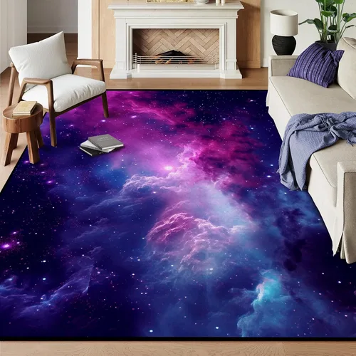 Miniatura 22 de Alfombra de Área Galaxia de 5' x 7', Dormitorio Sala de Estar para Niñas Niños Varones Alfombra Nebulosa Vórtex Tapetes Púrpura Azul Nube galaxy 1