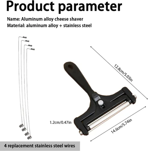 Miniatura 2 de Cortador de queso ajustable con 4 cables de repuesto adicionales, cortador de queso de aluminio resistente, fácil de reemplazar, rebanador de queso