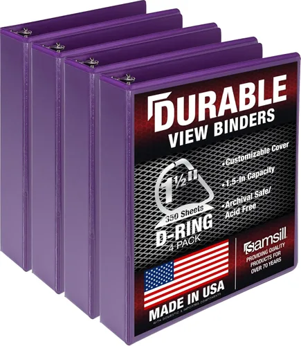 Miniatura 113 de Samsill Carpeta duradera de 1.5 pulgadas, fabricada en los Estados Unidos, carpeta de anillos en D, carpeta transparente personalizable, color rojo