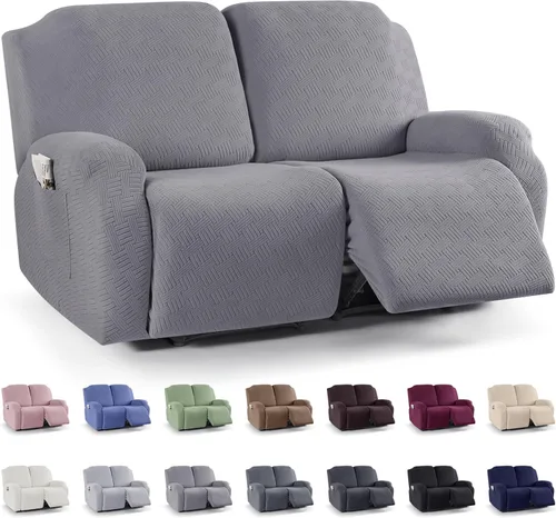 Miniatura 66 de KinCam Fundas para sillón reclinable, fundas elásticas para sillas reclinables, fundas para sofá reclinable de jacquard a rayas, protectores