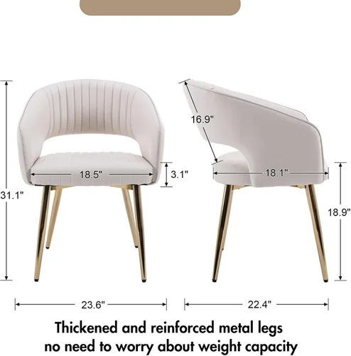 Miniatura 2 de Hyfirm Juego de 2 sillas de comedor de cuero, modernas sillas de cocina color dorado crema con respaldo hueco, sillas laterales tapizadas para sala