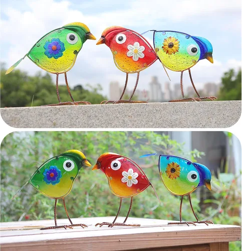 Miniatura 6 de LEGIFO Decoración de Pájaros de Jardín para Exterior, Arte de Patio de Vidrio y Metal Adornos de Arte de Patio Decoración al Aire Libre para Patio