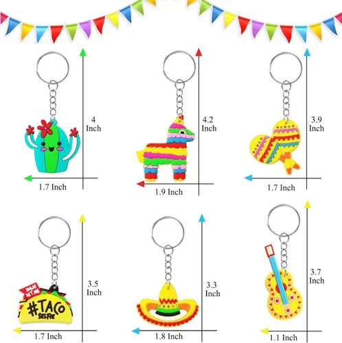 Miniatura 2 de CiciBear Paquete de 24 llaveros de regreso de fiesta mexicana con piñata, sombrero, cactus, taco, guitarra y maraca para fiesta mexicana, fiesta