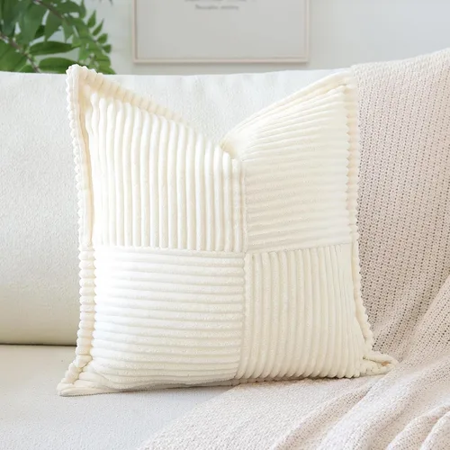 Miniatura 22 de OTOSTAR Fundas de almohada de pana a rayas con empalme, fundas de almohada bohemias súper suaves laterales decorativas con textura para sofá, cama
