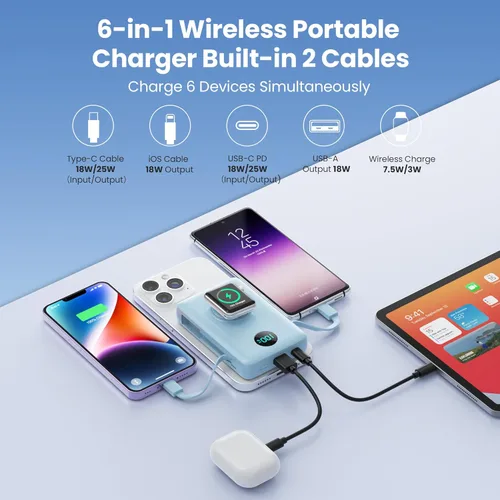 Miniatura 40 de Cargador portátil magnético de 10800 mAh para iPhone con cables integrados, cargador de batería inalámbrico 6 en 1 con cargador iWatch, pantalla LCD