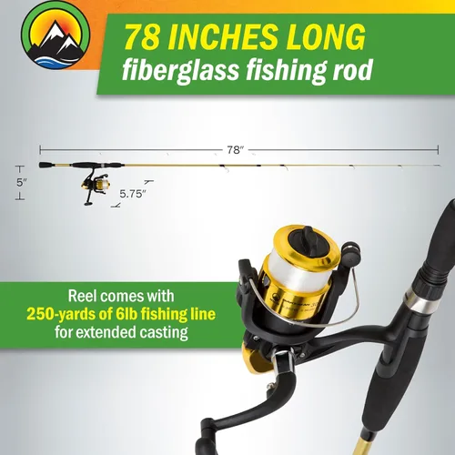 Miniatura 2 de Fiberglass Fishing Pole - Strike Series 78-Inch Collapsible Rod and Spinning Reel Combo, EVA Handle, Pre-Spooled Reel, Fishing Gear for Catching