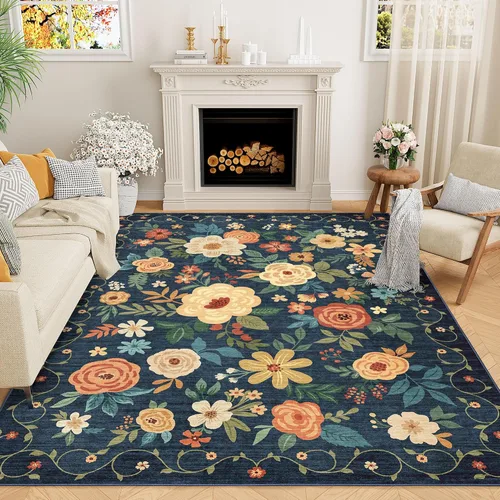 Miniatura 135 de DUKINO Alfombra de área de 6 x 9 pies, alfombra floral para sala de estar, ligera, antideslizante, lavable, alfombra de interior de pelo bajo