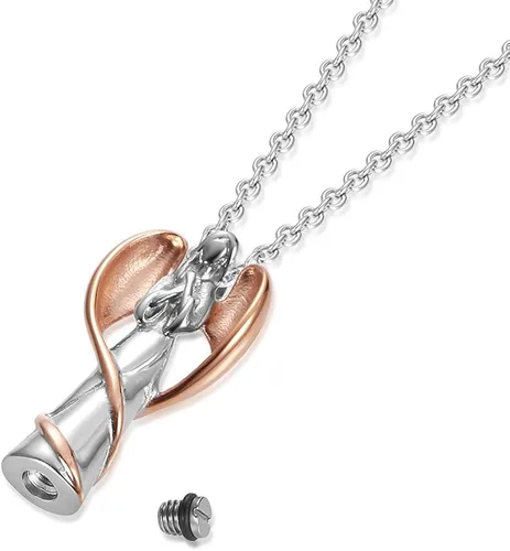 Miniatura 4 de Gisunye Collar de urna de cremación para cenizas medallón de recuerdo de ala de ángel acero inoxidable joyería de cremación cruzada colgante
