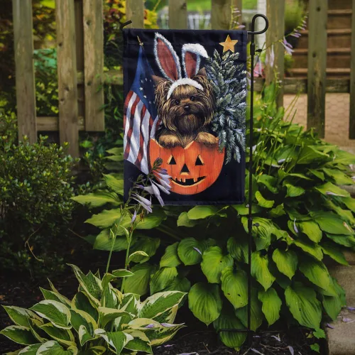 Miniatura 141 de Caroline's Treasures PPP3090GF - Bandera decorativa para jardín de bulldog inglés y otoño, para exteriores, patio, flores, tamaño de jardín
