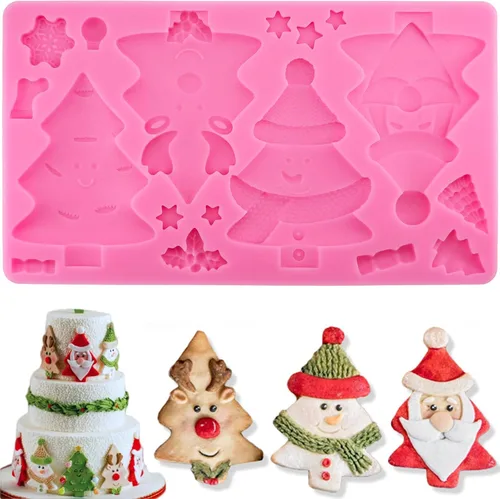 Miniatura 9 de Moldes de Silicona Grandes de Navidad 3D Molde de Papá Noel Moldes de Muñeco de Nieve Moldes de Reno Molde de Fondant Moldes para Galletas Chocolate