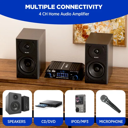 Miniatura 4 de Amplificador de Audio para el Hogar de 1200W, 4 Canales, Amplificador Pequeño Bluetooth5.0, RMS 45Wx4, Potencia Pico 300W*4, Receptor Estéreo