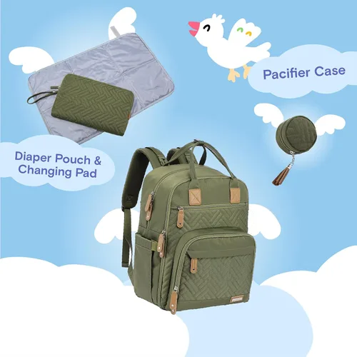 Miniatura 5 de iniuniu Mochila para pañales, kit 4 en 1, bolsas de bebé unisex grandes para niños y niñas, mochila de viaje impermeable con bolsa para pañales