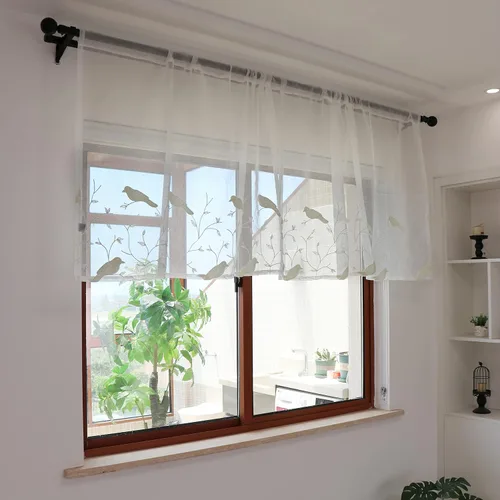 Miniatura 2 de SLOW SOUL Juego de 2 paneles de cortinas azules 3D elegantes bordadas con pájaros, cortinas de lujo traslúcidas para dormitorio, sala de estar