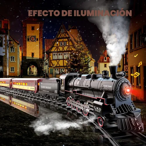Miniatura 6 de Hot Bee Juego de tren para niños, juegos de tren de aleación a control remoto con locomotora de vapor, autos y pistas iluminados, juego de trenes