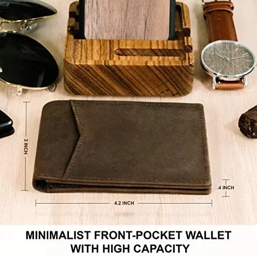 Miniatura 2 de Cartera minimalista de cuero de grano superior para hombre, costuras ultra fuertes, cuero argentino hecho a mano, bloqueo RFID, cómoda cartera