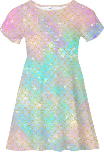 Miniatura 9 de Vestidos para niñas con estampado lindo, de manga corta, vestidos casuales de verano para niñas de 4 a 10 años