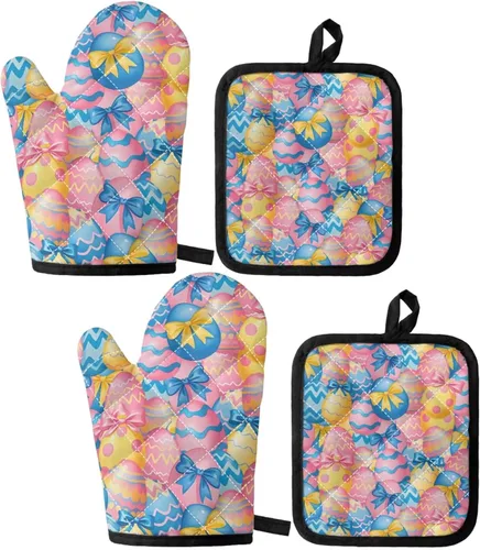 Miniatura 17 de UNICEU Juego de 4 manoplas de horno personalizadas y soportes para ollas, decoración de cocina, guantes protectores personalizados para hornear