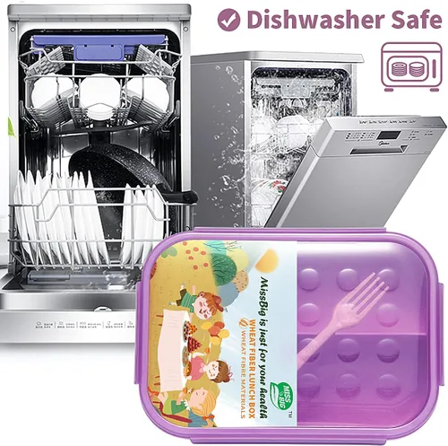Miniatura 7 de MISS BIG® Lonchera Bento para adultos, fiambrera, a prueba de fugas, sin BPA y sin tintes químicos, para lavavajillas y microondas