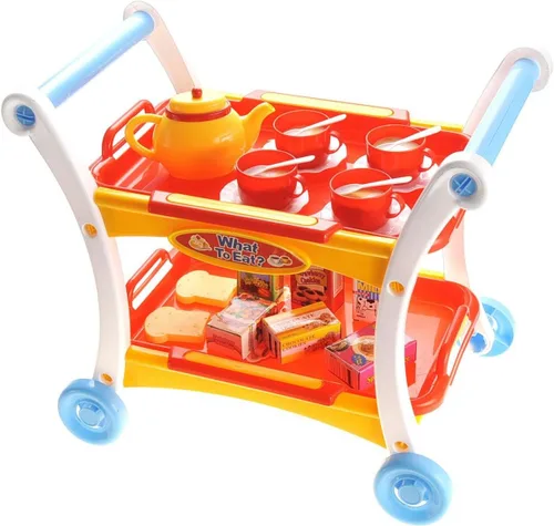 PowerTRC Juego de té de juguete para niñas pequeñas, carrito de té con tazas de té, accesorios para tazas de té, fiesta de té, cocina, juego de
