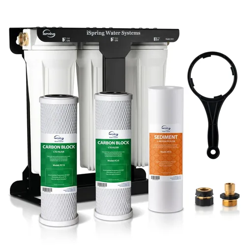 iSpring CW31 Sistema de Filtro de Agua para RV, Sistema de Filtración de Agua de 3 Etapas para RV para Campistas, Conectores Rápidos de Manguera de
