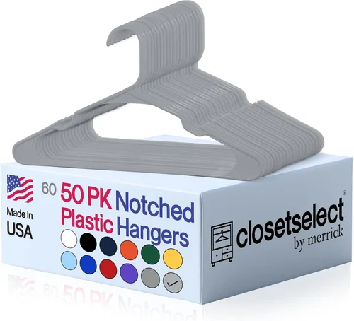 Miniatura 14 de Perchas de plástico, paquete de 50, colgador de ropa fuerte y ahorrador de espacio, fabricado en EE. UU., colgador de plástico perfecto para camisas