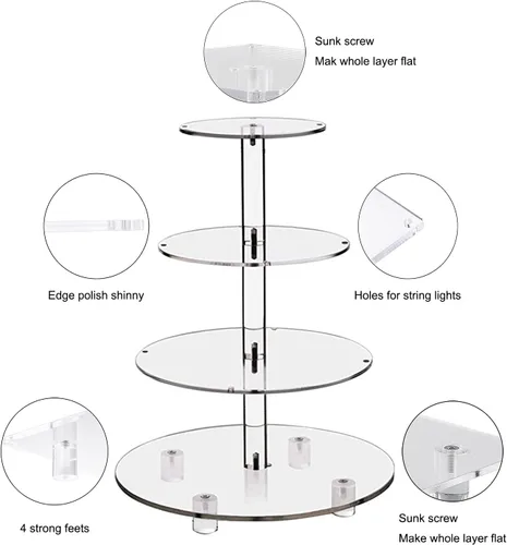 Miniatura 5 de Soporte para Cupcakes, Soporte Redondo para Cupcakes de 4 Niveles con Tira de Luces LED, Torre de Exhibición de Cupcakes de Acrílico para Bodas, Azul