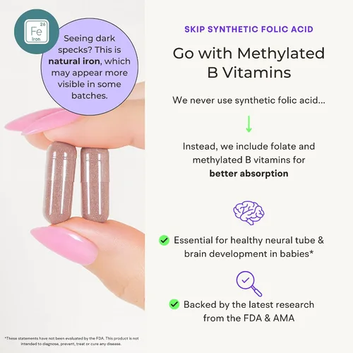 Miniatura 5 de Vitaminas prenatales de alimentos integrales (120 cápsulas), apoyo natural para la salud materna y fetal, multivitamínico prenatal para mujeres