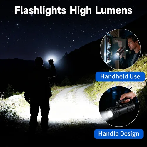 Miniatura 2 de Linternas recargables de alto lúmenes con asa, linterna súper brillante recargable, linternas de alta potencia con pantalla digital, linterna LED