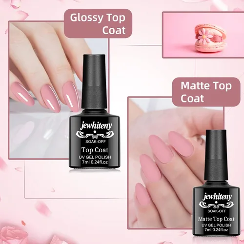 Miniatura 4 de JEWHITENY Juego de 30 esmaltes de uñas de 27 colores, verde, azul, rosa, naranja, Gitter Sock Off Gel Polish con capa base superior mate y brillante