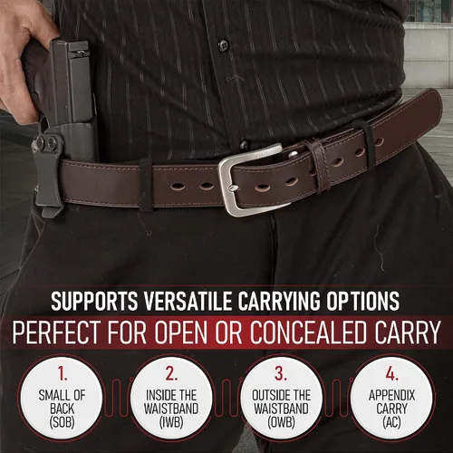Miniatura 5 de Cinturón de pistola de cuero con núcleo de acero para hombre para transporte oculto