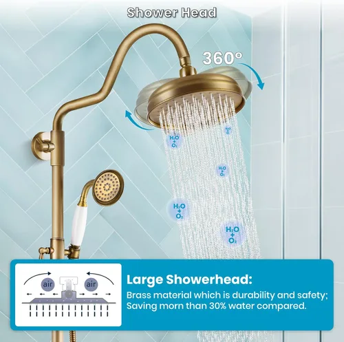 Miniatura 6 de gotonovo Juego de grifo de ducha expuesto de lujo, sistema de ducha de baño de 8 pulgadas, montaje en pared, cabezal de ducha de lluvia con rociador