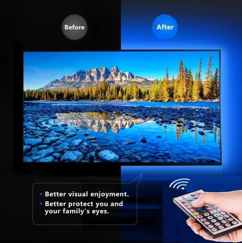 Miniatura 2 de Kit de tiras de luz LED USB, 4 tiras de luz LED RGB precortadas de 1.64 pies/6.56 pies, luces de fondo de TV que cambian de color con control