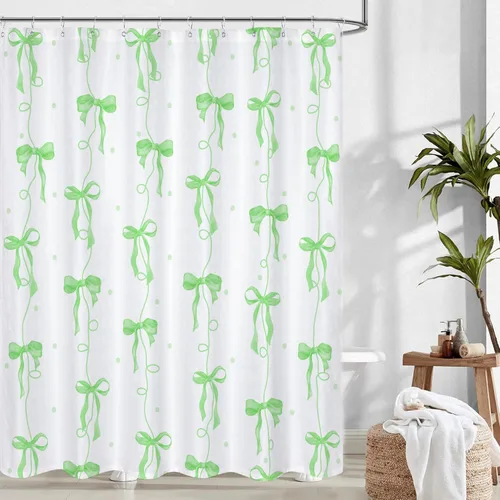 Miniatura 17 de Cortina de ducha con lazo negro, bonita cortina de ducha coqueta estética para adolescentes y niñas, decoración de tela impermeable con 12 ganchos