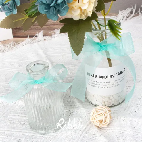 Miniatura 3 de Ribbli Cinta de organza azul aguamarina, 1 pulgada x 50 yardas, cinta transparente azul para envolver regalos, envoltura de galletas, decoración