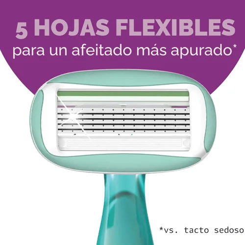 Miniatura 6 de BIC Soleil 5 Sensitive Desechables para Mujeres con Navajas de 5 Cuchillas, Tiras Hidratantes de 360 Grados, Agarre Antideslizante, Paquete de 2