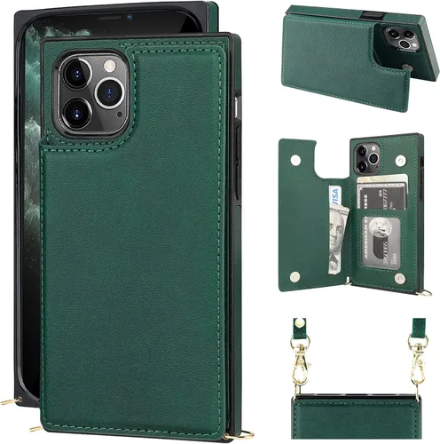 Miniatura 13 de Bocasal Funda tipo cartera cruzada para iPhone 11 Pro Max, soporte para tarjetas de crédito, de piel sintética, a prueba de golpes, desmontable