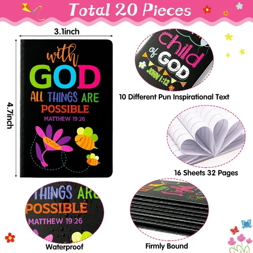 Miniatura 2 de Bloc de notas de versículo bíblico para niños, 20 cuadernos inspiradores a granel para fin de año, mini coloridos escrituras cristianas, blocs