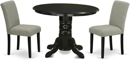 East West Furniture SHAB3-BLK-06 - Juego de mesa de comedor moderno de 3 piezas que contiene una mesa de cocina redonda con pedestal y 2 sillas de