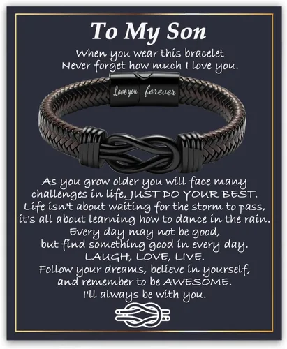 Miniatura 26 de Gifts for Men Infinity Leather Bracelet for Dad New Daddy Husband Boyfriend Son Grandson Brother Nephew Uncle Brown Braided Engraved Leather Jewelry
