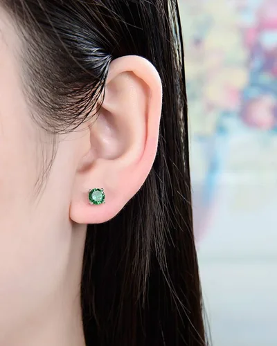 Miniatura 2 de Aretes con cierre de tuerca hechos de plata de ley auténtica, de 0.236pulgadas, con diamantes de imitación de 0,84 quilates o gemas hipoalergénicos