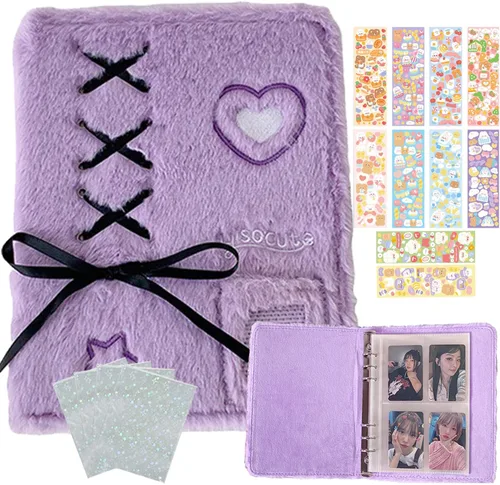 Miniatura 6 de Carpeta de tarjetas fotográficas Kpop 3 pulgadas Libro de soporte para tarjetas fotográficas Kpop con 50 fundas holográficas para tarjetas y Morado