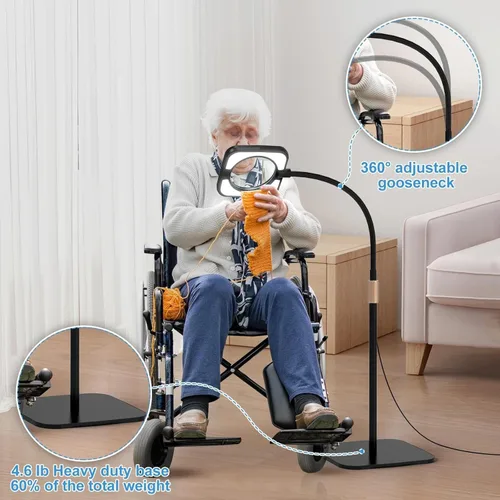 Miniatura 7 de Lupa de piso grande 10X con luz y soporte, 56 LED flexible de cuello de cisne, lupas iluminadas manos libres para trabajo cercano, costura