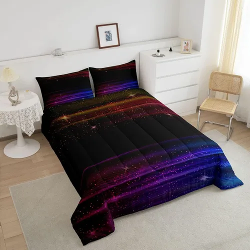 Miniatura 2 de Juego de edredón negro degradado, juego de ropa de cama para niños con diseño de galaxia, galaxia, degradado, morado, azul, amarillo, a rayas, juego