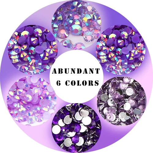 Miniatura 2 de 22800 diamantes de imitación de gelatina para arte de uñas, diamantes de imitación con parte trasera plana, color morado, brillantes a granel, gemas